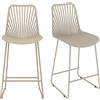 JIJIAN Set di 2 Sgabelli da Bar, Sgabello Alto Cucina 65cm, Khaki | Seduta in PP e Schienale a Ventaglio, Struttura in Metallo Robusta, Sedia per Bar Bancone Caffetteria, Interno ed Esterno