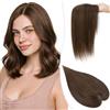 SEGO Pro 25cm Hair Topper Capelli Veri Donna #2 Marrone Scuro Silk Lace Extension Clip con Frangia Laterale Handmade Base 8x11.5cm (27g)
