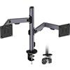Ibergrif Braccio Doppio Monitor da Scrivania, Supporto per 2 Monitor 13-30 | Altezza Regolabile Indipendentemente per Ogni Braccio, Fino a 8 kg per Braccio, Rotazione 360° e Inclinazione, VESA 75/100 mm