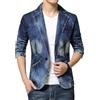 LIUYUYOUGO Blazer Uomo Blazer da Uomo Elegante Casual Giacca da Abito in Denim Blu Lavato Jeans Sbiaditi Cappotto Moda Slim Cotone Denim Blazer Autunno Un Bottone Cappotti Sportivi con Tasca con CER