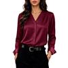 Zeagoo Camicia Donna in Raso Scollo a V Maniche Lunghe Elegante Seta Bluse | Camicetta da Lavoro in Raso | Camicia con Bottoni | Top in Raso | Camicia in Raso e Seta | Bluse a Tinta Unita | S-XXL