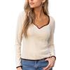 CUPSHE Maglia da donna a maniche lunghe con scollo a cuore, attillato, alla moda, per tutti i giorni