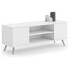 Dmora Mobile Porta TV con 2 Ante e 1 ripiano Centrale, Credenza con Piedini, Buffet da Soggiorno in Stile Scandi, cm 155x40h50, Colore Bianco, Legno di ingegneria