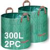 Goutime Robusti Sacchi Giardino Rifiuti, XL Sacchi Foglie Riutilizzabili | Pieghevoli Impermeabili Sacchi per Foglie, Erba, Potature Siepi e Rifiuti da Giardino, 300L*2PC