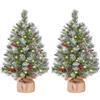 Yaheetech Set di 2 Mini Albero di Natale da 61 cm Piccolo Albero Innevato con 35 Luci a LED 42 Bacche Rosse e 6 Pigne Ideale per Decorazioni Interni