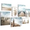 Novart Quadros - Completamente Pronto Da Appendere - Immagini - Spiaggia mare faro - 7 Pezzi Set Moderni - N007171a