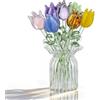 H&D HYALINE & DORA 7 mini tulipani artificiali in vetro soffiato a mano per le donne | Mini tulipani artificiali in cristallo soffiato a mano, con vaso trasparente, per matrimoni, centrotavola