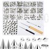 Silkenaire Set di Borchie da 443 Pezzi Punk Spikes Studs per Scarpe Pelle Argento