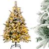 COSTWAY Albero di Natale Innevato con Luci Incorporate | Albero di Natale con Luci LED Bianche Calde, Rami Densi e Base di Metallo per Casa, Negozio e Ristorante