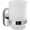 Gedy Febo Porta Spazzolini Bagno Cromato e Bicchiere in Vetro Satinato | Porta Spazzolino Bagno da Parete in Acciaio Inox e Cromall, Portaspazzolini Bagno Fissaggio a Muro con Viti Incluse o Colla