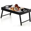 KADAX Tavolino da letto, vassoio per la colazione in legno di pino, vassoio da portata 19x30x50cm, vassoio da letto pieghevole, vassoio per pasti per la colazione a letto, tavolino d'appoggio (Nero)
