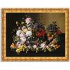 LuxHomeDecor Jan van Huysum - Natura morta con fiori e frutta - Quadro stampa su tela effetto dipinto con cornice in legno oro classico - 90x70 cm