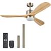 VONLUCE 132 CM Ventilatori da Soffitto con Luci e Telecomando Ventilatore da Soffitto in Legno con 3 Pale Motore DC Reversibile Silenzioso a 6 Velocità per Camera da Letto Soggiorno Studio Patio,Legno