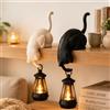 Generic Decorazione Scaffale Gatto con Lanterna, Lucina Notturna (Misto) | LED Figurina Sospesa Stampa 3D, Ornamento Retrò Antico per Verande, Terrazze & Scaffali, Regalo Decorativo Amanti Gatti