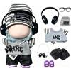 DLAYLQZG Set Abbigliamento for Labubu per Bambola (17cm) - Costume Stile Strada Moda con Cappello, Cuffie e Accessori | Completo Maglia e Pantaloni (Style)