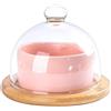 Cabilock Ciotola da Colazione in Ceramica con Coperchio e Vassoio in Legno | Vetro e Legno, Rosa Elegante, Leggera e Versatile, per Compleanno e Matrimonio, Uso Quotidiano Raffinato