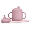 Suavinex, Bicchiere in silicone 3 in 1, Neonati +6 mesi, Rosa | Bicchiere con cannuccia + beccuccio + tazza, con manici anti-rovesciamento, lavabile in lavastoviglie e adatto al microonde