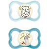 MAM Air Night Succhietto 6-16 mesi, Set da 2 ciucci, Azzurro/Verde | Si illumina al buio, Con porta ciuccio sterilizzatore, Tettarella ortodontica in silicone SkinSoft, Senza BPA/BPS