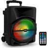 Pyle Carillon Bluetooth grande, 800 W, altoparlante per feste con luci DJ, manico telescopico e ruote, FM, USB, SD, AUX, EQ, bassi profondi, suono Boombox, per feste, esterni, DJ, matrimoni