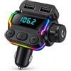 Generico Trasmettitore FM Bluetooth 5.0 per Auto, Caricatore Rapido PD 20W 3.1A con 2 USB, Lettore MP3 Wireless, Vivavoce, TF Card e U-Disk, Display LED RGB, 12-24V