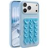 Rokmym Custodia per iPhone 17, in silicone, con ventosa, a forma di cuore, in morbido silicone, antiurto, antigraffio, blu cielo