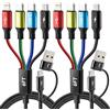 Minlu Cavo di ricarica multiplo 4 in 2, Dual Type-C Multi USB 2pezzi 1,8m | USB C/A a Dual USB-C+Lightning+Micro USB cavo di ricarica [2 pezzi 1,8 m] universale per iPhone/Galaxy/Laptop/Android/Tablet