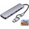 Ihteyuo Hub USB, hub USB C 7 in 2 con adattatore USB A, hub USB multiporta con 1 x 3.0 5 Gbps, 4 x 2.0, 2 porte dati USB-C, Plug & Play, compatibile con laptop, PC, MacBook, tablet, tastiera, mouse, stampante