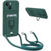 YFSYLL Cover Compatibile con iPhone 13 con Cordino,Custodia con Cordino Silicone Cover,Protezione Fotocamera,360°Anello Supporto,Porta Carte,Verde Scuro