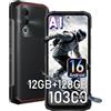 DOOGEENEXT Blade 20 X Android 16 Rugged Smartphone, 12GB+128GB/2TB (Nero) | 6.6 HD+IPS, 4G Telefono Indistruttibile, 16MP+8MP AI Fotocamera, 10300mAh Telefono Cellulare, Gemini AI/NFC/OTG/GPS/3 Slots