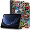 Yiernuo Custodia per Samsung Galaxy Tab S9 FE+/Tab S9 FE Plus/Tab S9 Plus 12,4 Pollici SM-X610/X616 X810/X816B/X818U Tablet,Ultra Sottile Cover con Funzione Supporto e Auto Sveglia/Sonno,Graffiti