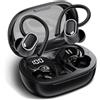 POMUIC Cuffie Bluetooth sportive in ear, Bluetooth 5.4, senza fili, con archetto, Hi-Fi stereo, 50 ore di autonomia, 4 ENC Noise Cancelling Mic, IPX7, impermeabili, per corsa, palestra, display LED