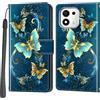 Salanheo Cover per Honor 600 Smart, Farfalla verde dorata | Portacarte, Chiusura Magnetica, Flip Case, Antiurto Custodia, Funzione Stand