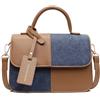 CORIOS Elegante Borsa a Mano da Donna Borsa a Spalla a Tracolla con Design Patchwork PU Pelle Borse Messenger Crossbody Tote con Cinturino Rimovibile e Regolabile per Viaggio Lavoro Marrone Blu L