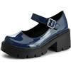 Bviennic Scarpe Mary Janes Donna Numero 34-42 | Tacco Largo Medio Plateau Adjustable Strap Fibbie Punta Rotonda Simple Vernice Vestito Scarpe