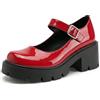 Bviennic Scarpe Mary Janes Donna Numero 34-42 | Tacco Largo Medio Plateau Adjustable Strap Fibbie Punta Rotonda Simple Vernice Vestito Scarpe