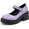 Bviennic Scarpe Mary Janes Donna Numero 34-42 | Tacco Largo Medio Plateau Adjustable Strap Fibbie Punta Rotonda Simple Vernice Vestito Scarpe