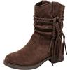 Generico Stivaletti Cowboy Donna Vintage Stile Western Stivali Camoscio | a Punta Tonda, Tacco Spesso, Vintage Tronchetti Scarpe con Frange e Cinturino, in Pelle Scamosciata, Autunnali Invernali