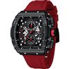 MF MINI FOCUS Mini Focus - Orologio da polso da uomo, alla moda, sportivo, cronografo, impermeabile, luminoso, calendario, cinturino in silicone, orologio al quarzo per uomo, Rosso_nero, lusso casual sport outdoor