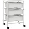 HOMCOM Carrello Portaoggetti con 3 Cestini Estraibili Salvaspazio Bianco | Carrello da Cucina, Ruote, in Acciaio e Plastica