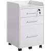 HOMCOM Schedario da Ufficio con 3 Cassetti, 5 Ruote 39.2x40x65.4 cm Bianco | Cassettiera Ufficio con Serratura e 2 Chiavi, per Lettera/Legale/Formato A4, Armadietto Verticale per Studio