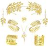 LOFITOR Set Accessori Dea Greca 9 Pezzi per Donne - Corona di Alloro Dorata, Bracciali a Spirale, Collana, Orecchini Pendenti con Perle - Gioielli per Matrimonio, Toga e Feste in Costume