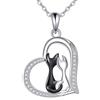 VONALA Collana a forma di gatto in argento sterling 925 con ciondolo a forma di cuore, per donne, Argento sterling, Zirconia cubica