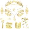 LOFITOR Set Accessori Dea Greca 11 Pezzi per Donne - Corona d'Alloro, Collana, Bracciali, Cintura Dorata, Orecchini Pendenti con Perle - Gioielli per Matrimonio, Toga e Feste in Costume