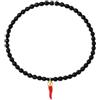gioiellitaly Bracciale elastico unisex onice charm ciondolo cornetto corallo rosso naturale amuleto portafortuna e argento 925 dorato gioiello artigianale uomo donna