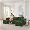 Henjda Divano modulare a forma di U, 230 cm, funzione sonno, divano a forma di L con pouf mobili, morbido tessuto a coste, porta bevande, tasca laterale e cuscino, per soggiorno, appartamenti, verde