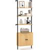 GIANTEX Libreria contro parete, scala con 4 ripiani e armadio con ante in rattan, mensola da parete in metallo e legno, scaffale da parete per scale (60 x 30 x 184 cm)