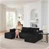Henjda Divano modulare a forma di U, 230 cm, funzione sonno, divano a forma di L con pouf mobili, morbido tessuto a coste, porta bevande, tasca laterale e cuscino, per soggiorno, appartamenti, nero