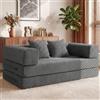 Vipbear Divano Letto 160 cm, Divano Boneless 2 Posti 5 in 1, Futon Trasformabile e Modulare, Velluto a Coste, 2 Cuscini in Memory Foam, per Piccoli Spazi, Grigio