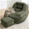 LLNWDNB Sedia da Camino Divano A Sacco con Sgabello Divano da Pavimento Pigro Poltrona da Salotto Divano Supporto Ergonomico Fodera Rimovibile per Soggiorno Camera da Letto Balcone Sala Studio Green
