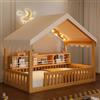 Huayz Lettino Montessori per bambini, 90 x 200 cm, con catena di luci a LED e libreria, letto da terra Montessori con griglia di sicurezza e rete a doghe, letto in legno per ragazzi e ragazze, senza